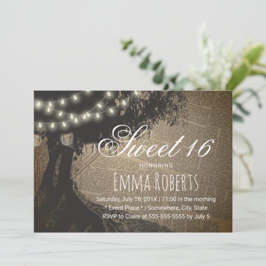 甘い16ヴィンテージツリー文字列ライト古いページ 招待状 (スタンド正面)