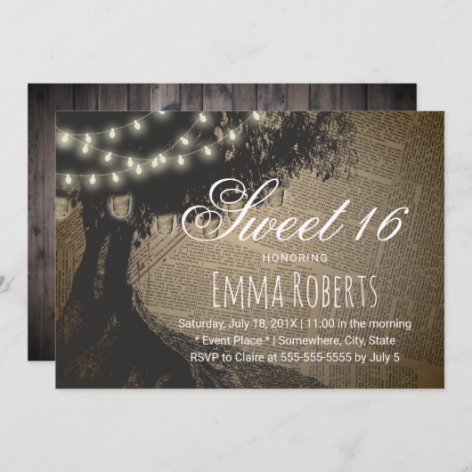 甘い16ヴィンテージツリー文字列ライト古いページ 招待状 (正面/裏面)