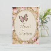甘い16ヴィンテージバラ蝶と音楽ノート 招待状 (スタンド正面)