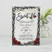 甘い16ヴィンテージ赤いバラの花とげのフレーム 招待状 (スタンド正面)