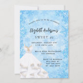 甘い16冬のワンダーランド明るい青の白いドレス 招待状 (正面)