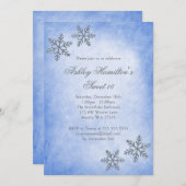 甘い16冬ワンダーランドスパークルスノーフレークブルー 招待状 (正面/裏面)