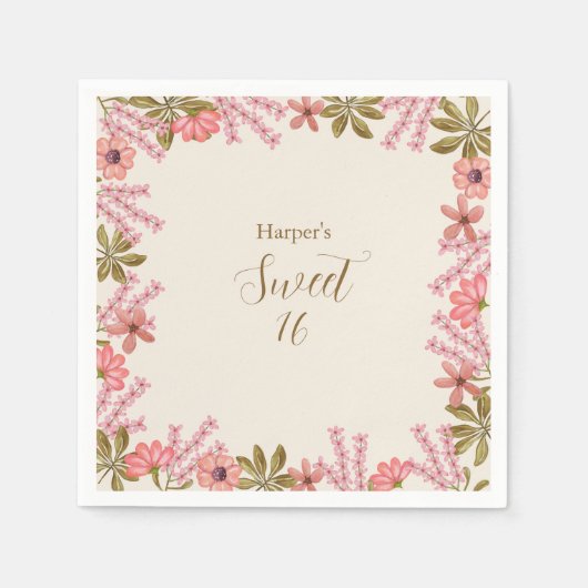甘い16十六フローラ野草かわいらしフェミニン スタンダードカクテルナプキン (正面)