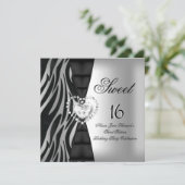 甘い16十六歳の誕生日パーティゼブラブラックシルバー 招待状 (スタンド正面)