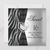 甘い16十六歳の誕生日パーティゼブラブラックシルバー 招待状 (正面)