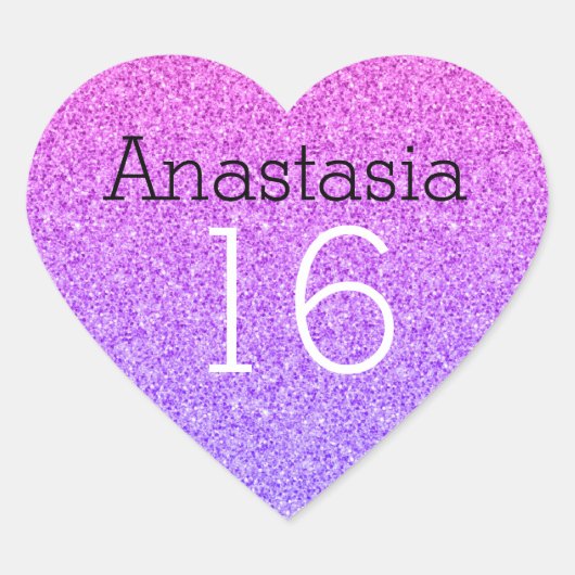 甘い16名エージパープルグラデーショングリッタースパークル ハートシール (正面)