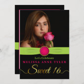 甘い16宝石フェイクとリボンの写真招待状 招待状 (正面/裏面)