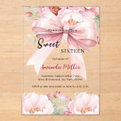 甘い16弓ピンクの水色花模様 澄ん アクリル招待状 (正面)