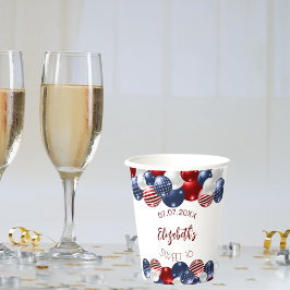 甘い16愛国的な米国赤白青国旗 紙コップ