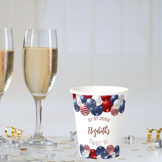 甘い16愛国的な米国赤白青国旗 紙コップ