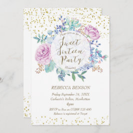 甘い16招待は多肉フェイク金ゴールド紙吹雪 招待状