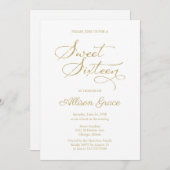 甘い16招待状エレガント金ゴールド書 招待状 (正面/裏面)