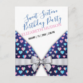 甘い16招待状カラフル、斑点と弓 インビテーションポストカード