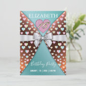 甘い16招待状カラフル、斑点と弓 招待状 (スタンド正面)