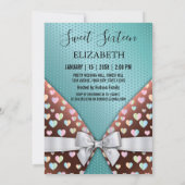 甘い16招待状カラフル、斑点と弓 招待状 (裏面)