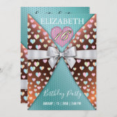 甘い16招待状カラフル、斑点と弓 招待状 (正面/裏面)