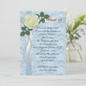 甘い16招待状サテンレースとホワイトローズ 招待状 (スタンド正面)