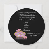 甘い16招待状ピンクと黒のラウンド 招待状 (裏面)