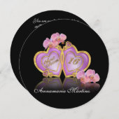 甘い16招待状ピンクと黒のラウンド 招待状 (正面/裏面)