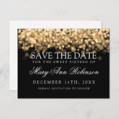 甘い16日を保存するきらめく金ゴールドライト 案内ポストカード (正面/裏面)