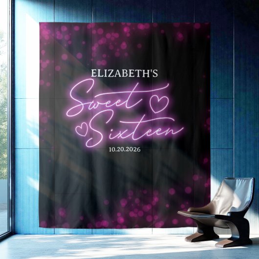 甘い16日ホットピンクのネオングロー背景 タペストリー