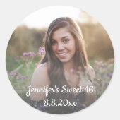 甘い16歳の誕生日の色あせミニマルた写真 ラウンドシール (正面)