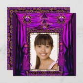 甘い16歳16歳の誕生日パーティパープルピンク金ゴールド 招待状 (正面/裏面)