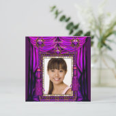 甘い16歳16歳の誕生日パーティパープルピンク金ゴールド 招待状 (スタンド正面)