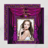 甘い16歳16歳の誕生日パーティパープルピンク金ゴールド 招待状 (正面/裏面)