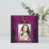 甘い16歳16歳の誕生日パーティパープルピンク金ゴールド 招待状 (スタンド正面)