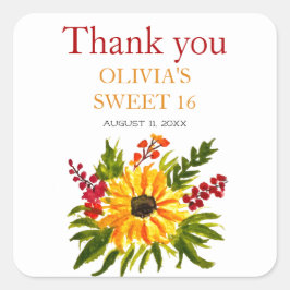 甘い16歳16歳の誕生日パーティーひまわり国 スクエアシール
