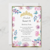 甘い16歳16歳の誕生日パーティーフローラ花 招待状 (正面)