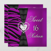 甘い16歳16歳の誕生日パーティープラムゼブラピンク2 招待状 (正面/裏面)
