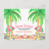 甘い16水彩ハワイアンをテーマにした誕生日 インビテーションポストカード (正面)
