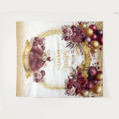 甘い16水彩バックドランドブルゴーニュ花金ゴールド タペストリー (正面(横))