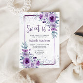 甘い16水彩バラ紫色のフレームフローラ 招待状