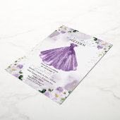 甘い16水色の花ドレス紫の銀 箔招待状 (回転した状態)