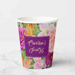 甘い16水色パープルシックフローラバラ 紙コップ
