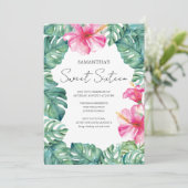 甘い16水色ピンクのフローラ熱帯 招待状 (スタンド正面)
