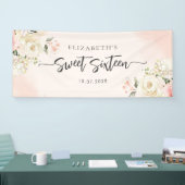 甘い16水色ピンクフローラ誕生日パーティー 横断幕 (トレードショー)