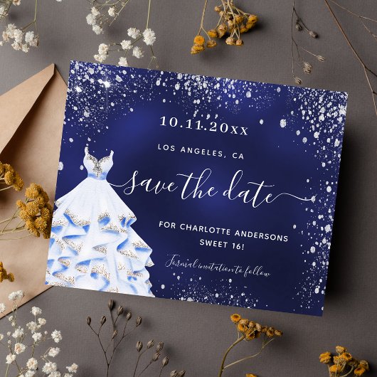 甘い16海軍の青いドレスの予算は、日付を保存