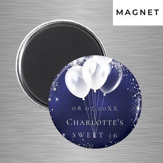 甘い16海軍の青い銀のバルーンは、日付を保存 マグネット