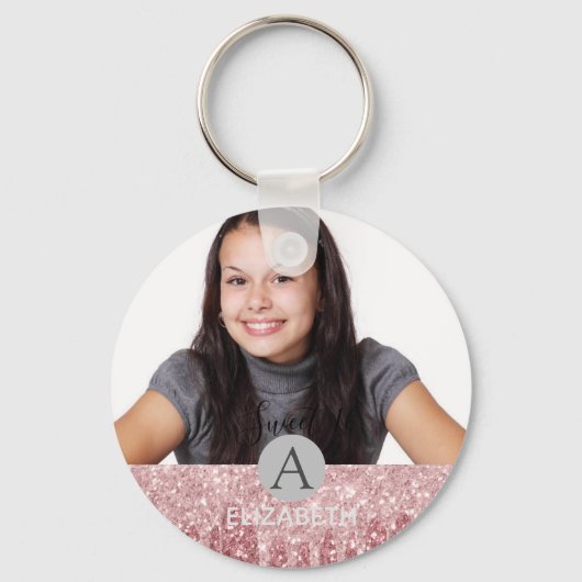 甘い16滴下グリッターバラ金ゴールドピンク写真 キーホルダー (正面)