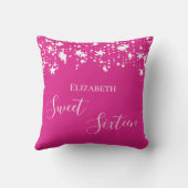 甘い16熱いピンクの白い星名 クッション (裏面)