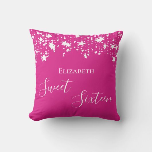 甘い16熱いピンクの白い星名 クッション (正面)