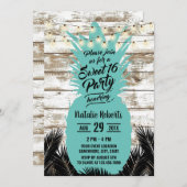 甘い16熱帯素朴ビーチティール(緑がかった色)パイナップル 招待状 (正面/裏面)