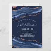 甘い16瑪瑙の大理石ネイビーブルーバラ金ゴールド 招待状 (正面)