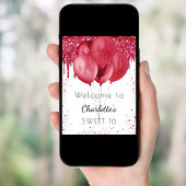 甘い16白い赤いグリッターウェルカムバルーン ポスター