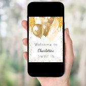 甘い16白い金ゴールドグリッターバルーンへようこそ ポスター