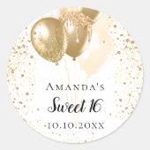 甘い16白い金ゴールドグリッターバルーン名 ラウンドシール (正面)